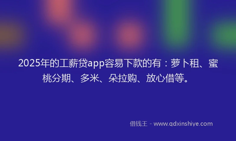 2025年的工薪贷app容易下款的有：萝卜租、蜜桃分期、多米、朵拉购、放心借等。