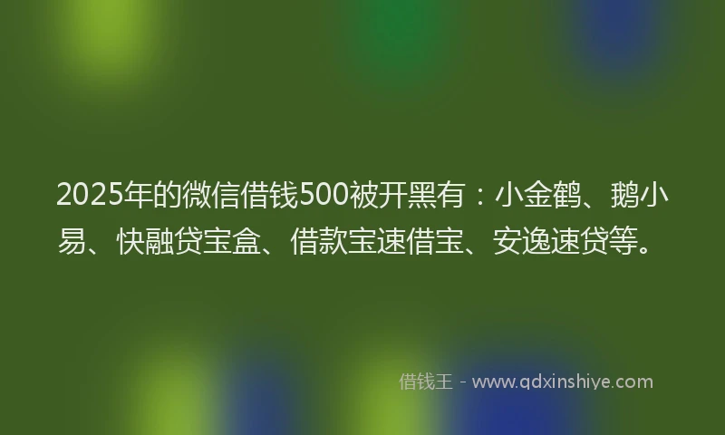2025年的微信借钱500被开黑有:小金鹤、鹅小易、快融贷宝盒、借款宝速借宝、安逸速贷等。