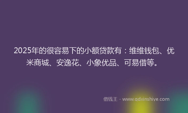 2025年的很容易下的小额贷款有：维维钱包、优米商城、安逸花、小象优品、可易借等。