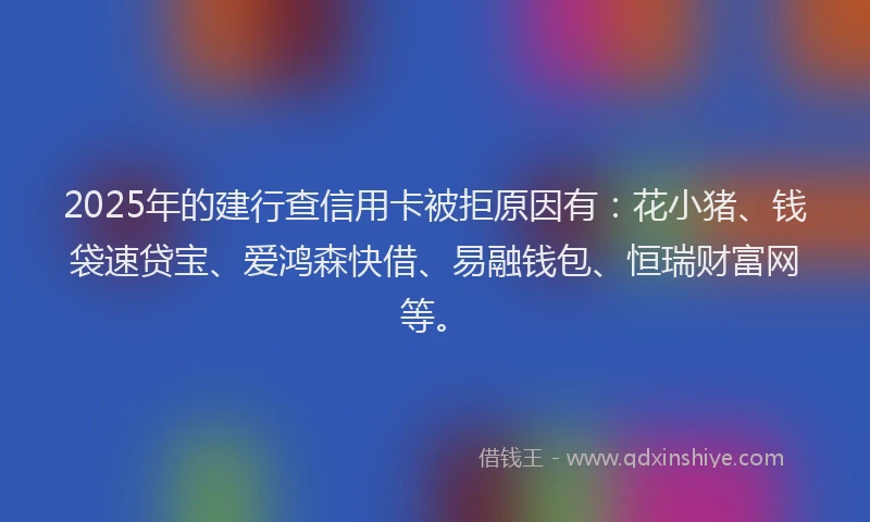 2025年的建行查信用卡被拒原因有：花小猪、钱袋速贷宝、爱鸿森快借、易融钱包、恒瑞财富网等。