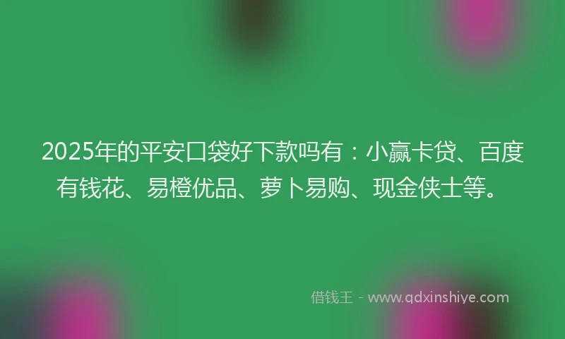 2025年的平安口袋好下款吗有：小赢卡贷、百度有钱花、易橙优品、萝卜易购、现金侠士等。