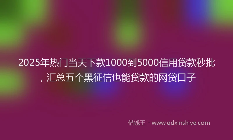 2025年热门当天下款1000到5000信用贷款秒批，汇总五个黑征信也能贷款的网贷口子