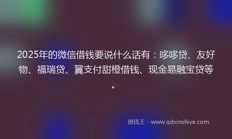 2025年的微信借钱要说什么话有：哆哆贷、友好物、福瑞贷、翼支付甜橙借钱、现金易融宝贷等。