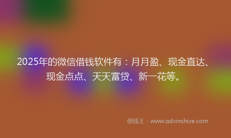 2025年的微信借钱软件有：月月盈、现金直达、现金点点、天天富贷、新一花等。