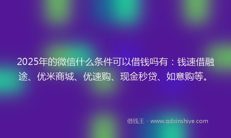 2025年的微信什么条件可以借钱吗有：钱速借融途、优米商城、优速购、现金秒贷、如意购等。
