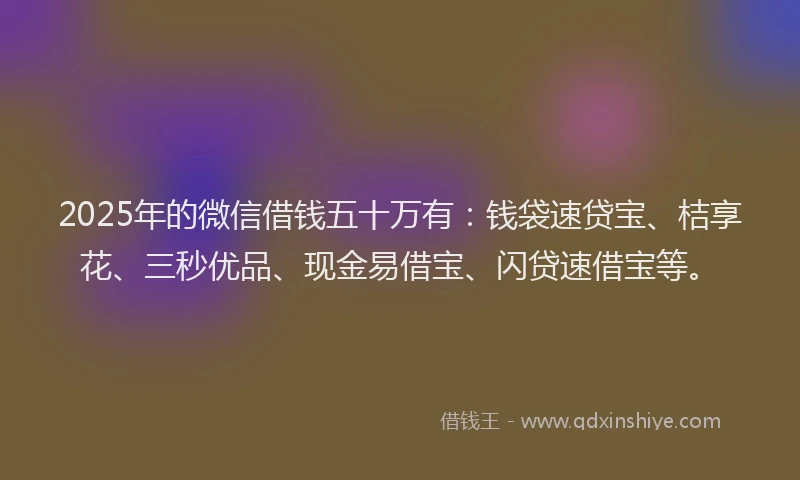 2025年的微信借钱五十万有：钱袋速贷宝、桔享花、三秒优品、现金易借宝、闪贷速借宝等。