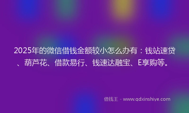 2025年的微信借钱金额较小怎么办有：钱站速贷、葫芦花、借款易行、钱速达融宝、E享购等。