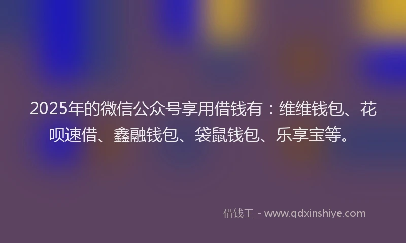 2025年的微信公众号享用借钱有：维维钱包、花呗速借、鑫融钱包、袋鼠钱包、乐享宝等。