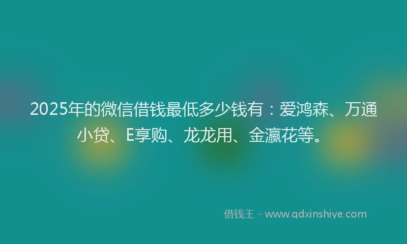 2025年的微信借钱最低多少钱有：爱鸿森、万通小贷、E享购、龙龙用、金瀛花等。