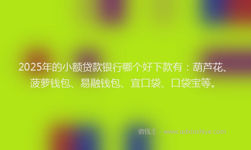 2025年的小额贷款银行哪个好下款有：葫芦花、菠萝钱包、易融钱包、宜口袋、口袋宝等。