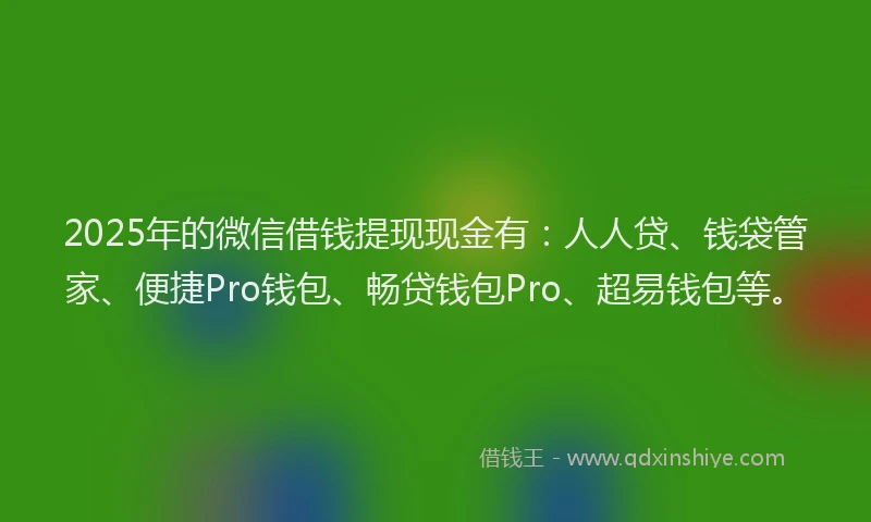 2025年的微信借钱提现现金有：人人贷、钱袋管家、便捷Pro钱包、畅贷钱包Pro、超易钱包等。