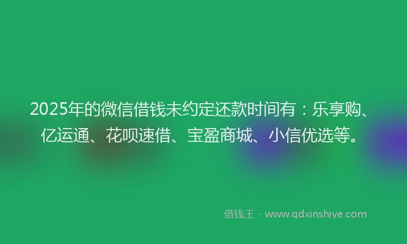 2025年的微信借钱未约定还款时间有：乐享购、亿运通、花呗速借、宝盈商城、小信优选等。