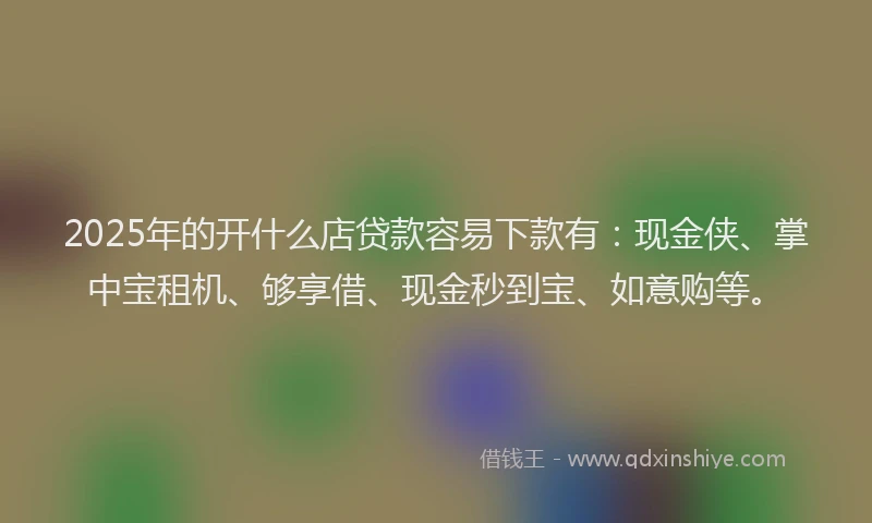 2025年的开什么店贷款容易下款有：现金侠、掌中宝租机、够享借、现金秒到宝、如意购等。