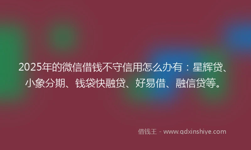 2025年的微信借钱不守信用怎么办有：星辉贷、小象分期、钱袋快融贷、好易借、融信贷等。