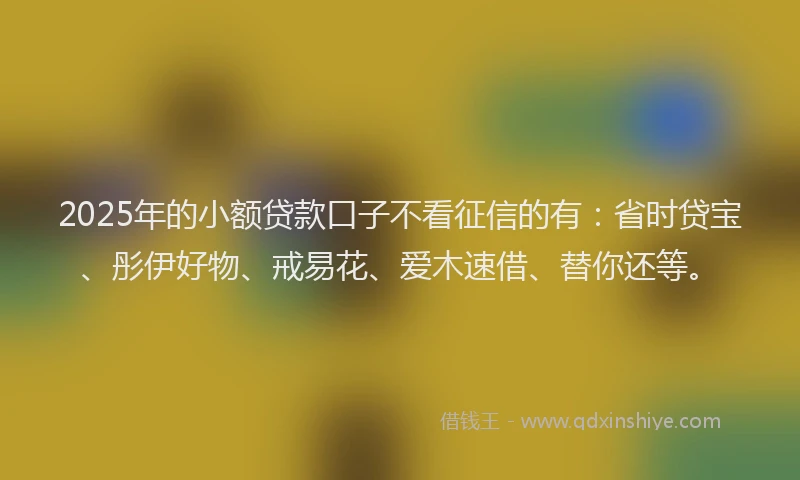 2025年的小额贷款口子不看征信的有：省时贷宝、彤伊好物、戒易花、爱木速借、替你还等。