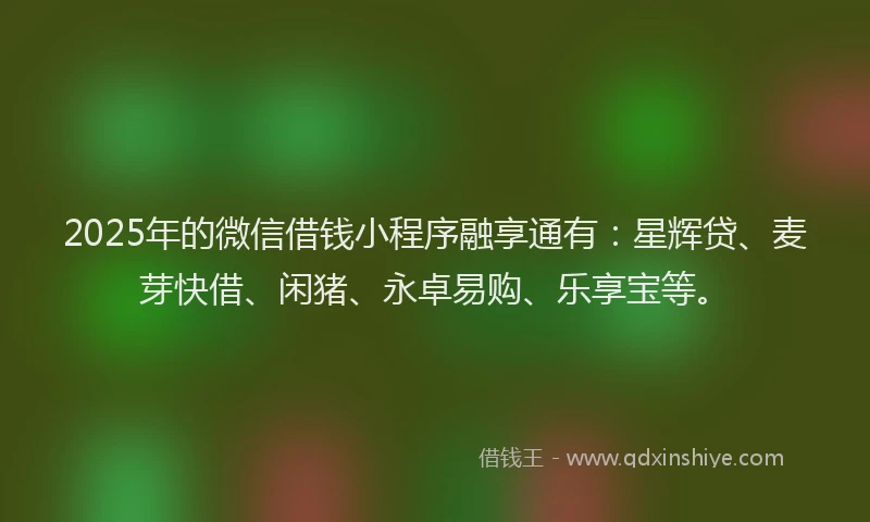 2025年的微信借钱小程序融享通有：星辉贷、麦芽快借、闲猪、永卓易购、乐享宝等。