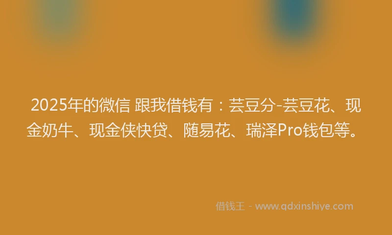 2025年的微信 跟我借钱有：芸豆分-芸豆花、现金奶牛、现金侠快贷、随易花、瑞泽Pro钱包等。