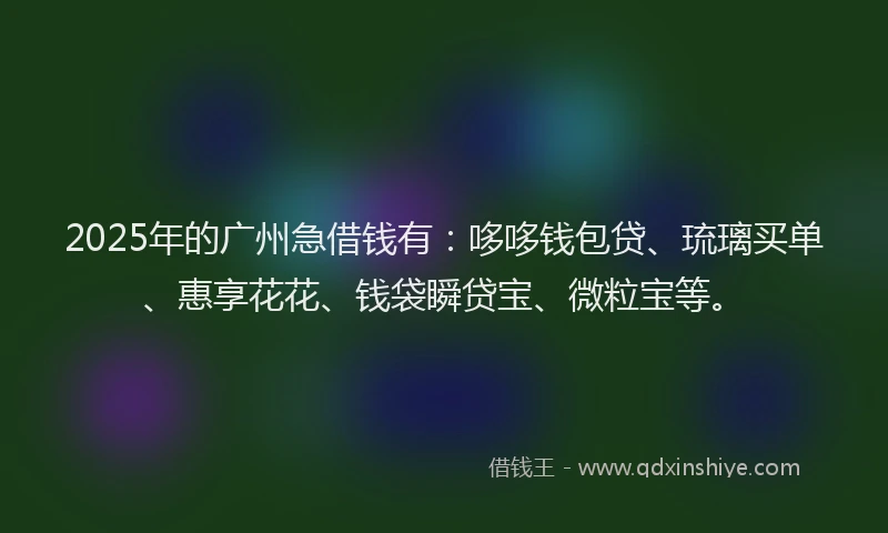 2025年的广州急借钱有：哆哆钱包贷、琉璃买单、惠享花花、钱袋瞬贷宝、微粒宝等。