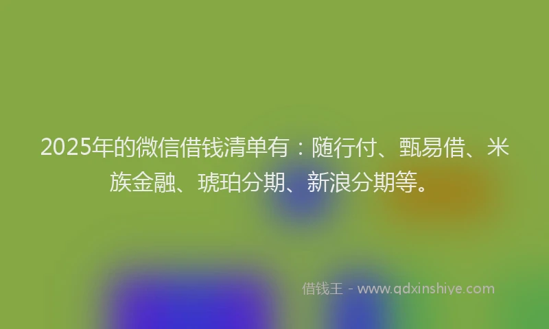 2025年的微信借钱清单有：随行付、甄易借、米族金融、琥珀分期、新浪分期等。