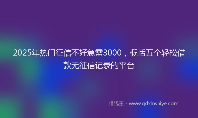 2025年热门征信不好急需3000，概括五个轻松借款无征信记录的平台