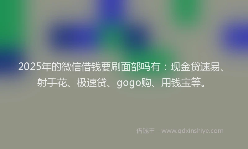 2025年的微信借钱要刷面部吗有：现金贷速易、射手花、极速贷、gogo购、用钱宝等。
