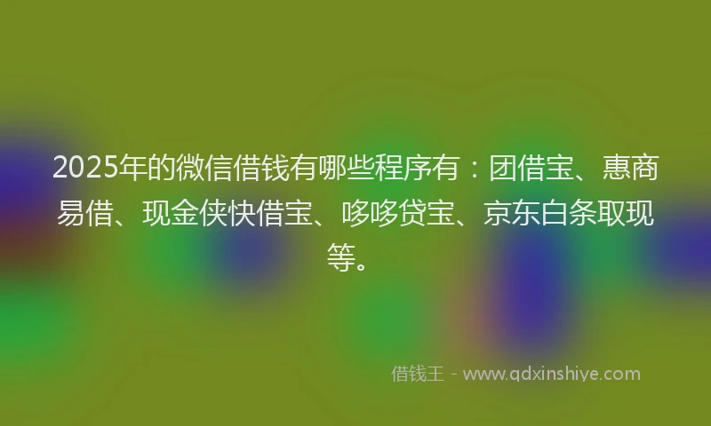 2025年的微信借钱有哪些程序有：团借宝、惠商易借、现金侠快借宝、哆哆贷宝、京东白条取现等。