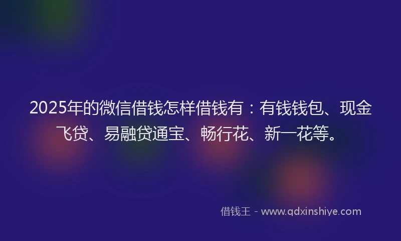 2025年的微信借钱怎样借钱有:有钱钱包、现金飞贷、易融贷通宝、畅行花、新一花等。