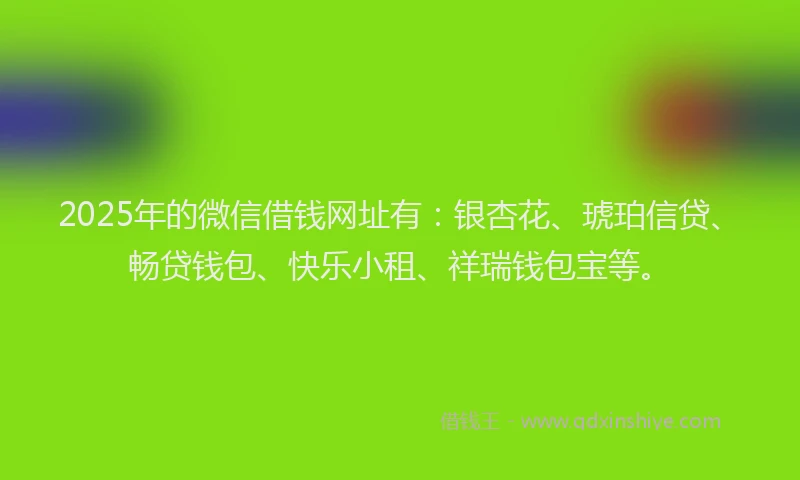 2025年的微信借钱网址有：银杏花、琥珀信贷、畅贷钱包、快乐小租、祥瑞钱包宝等。
