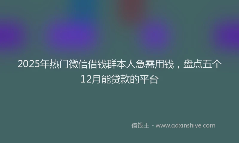 2025年热门微信借钱群本人急需用钱，盘点五个12月能贷款的平台