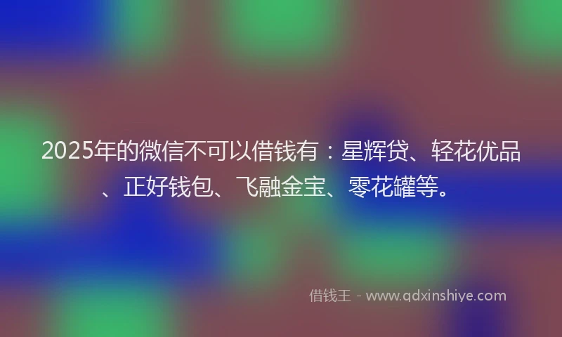 2025年的微信不可以借钱有:星辉贷、轻花优品、正好钱包、飞融金宝、零花罐等。