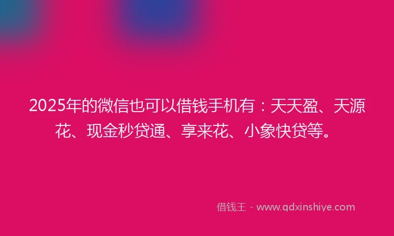 2025年的微信也可以借钱手机有：天天盈、天源花、现金秒贷通、享来花、小象快贷等。