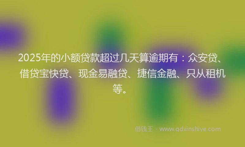 2025年的小额贷款超过几天算逾期有：众安贷、借贷宝快贷、现金易融贷、捷信金融、只从租机等。