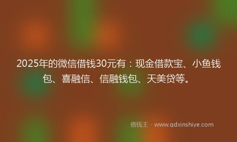 2025年的微信借钱30元有：现金借款宝、小鱼钱包、喜融信、信融钱包、天美贷等。