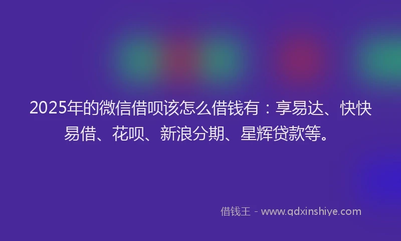 2025年的微信借呗该怎么借钱有：享易达、快快易借、花呗、新浪分期、星辉贷款等。