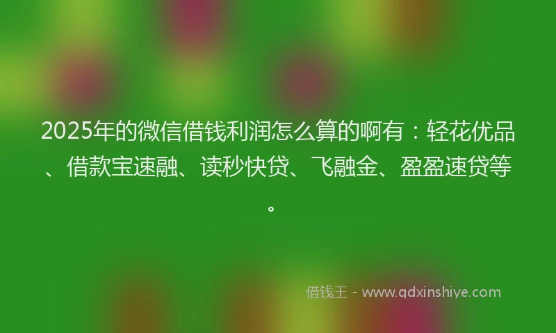 2025年的微信借钱利润怎么算的啊有：轻花优品、借款宝速融、读秒快贷、飞融金、盈盈速贷等。