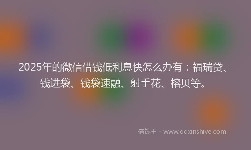 2025年的微信借钱低利息快怎么办有：福瑞贷、钱进袋、钱袋速融、射手花、榕贝等。