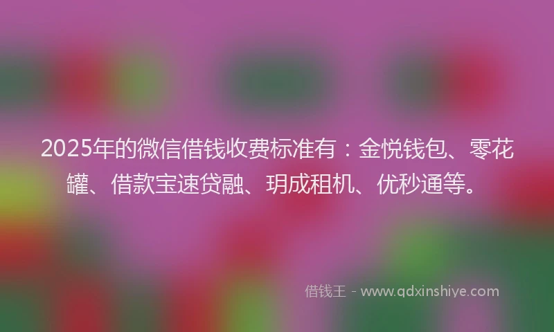2025年的微信借钱收费标准有：金悦钱包、零花罐、借款宝速贷融、玥成租机、优秒通等。