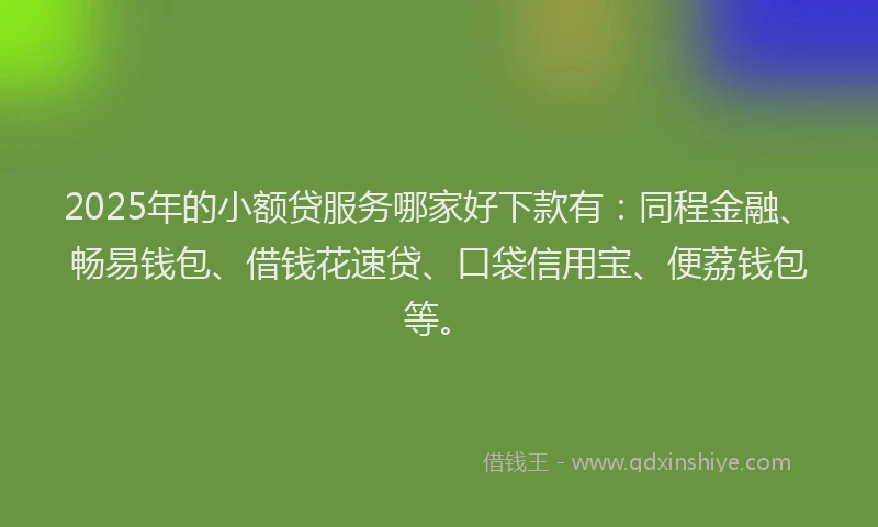 2025年的小额贷服务哪家好下款有：同程金融、畅易钱包、借钱花速贷、口袋信用宝、便荔钱包等。