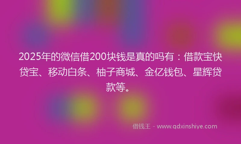 2025年的微信借200块钱是真的吗有：借款宝快贷宝、移动白条、柚子商城、金亿钱包、星辉贷款等。