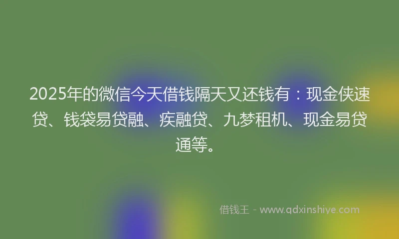 2025年的微信今天借钱隔天又还钱有：现金侠速贷、钱袋易贷融、疾融贷、九梦租机、现金易贷通等。