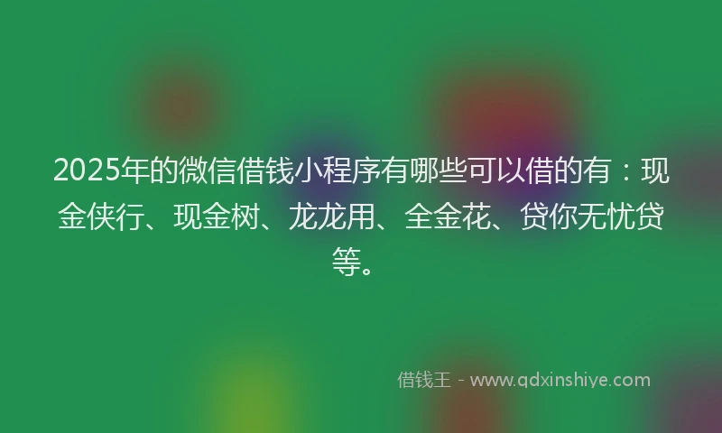 2025年的微信借钱小程序有哪些可以借的有：现金侠行、现金树、龙龙用、全金花、贷你无忧贷等。