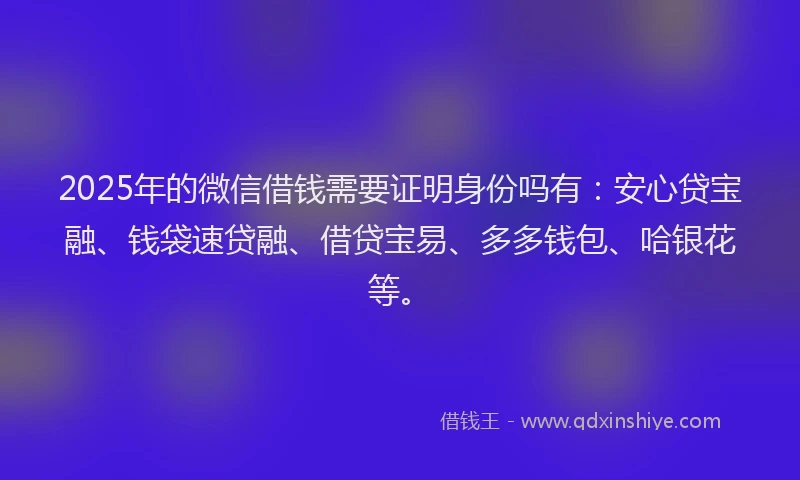 2025年的微信借钱需要证明身份吗有：安心贷宝融、钱袋速贷融、借贷宝易、多多钱包、哈银花等。