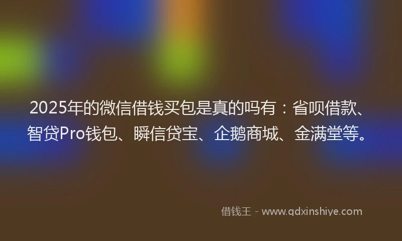 2025年的微信借钱买包是真的吗有：省呗借款、智贷Pro钱包、瞬信贷宝、企鹅商城、金满堂等。