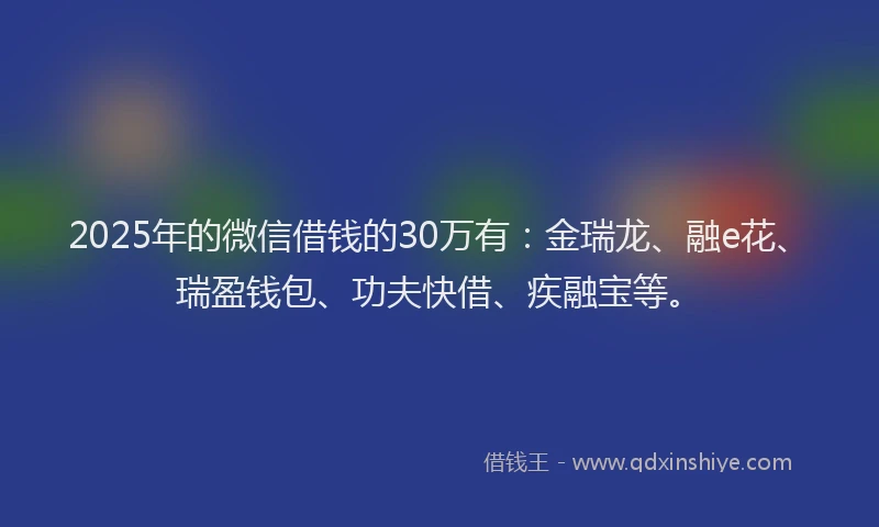 2025年的微信借钱的30万有：金瑞龙、融e花、瑞盈钱包、功夫快借、疾融宝等。