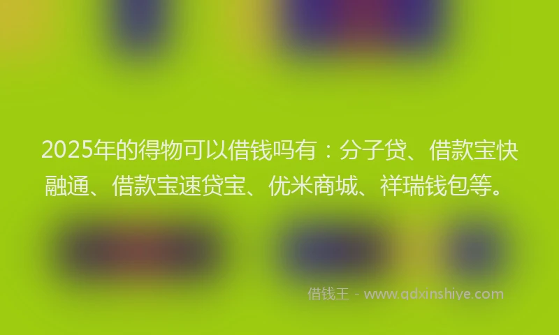 2025年的得物可以借钱吗有：分子贷、借款宝快融通、借款宝速贷宝、优米商城、祥瑞钱包等。