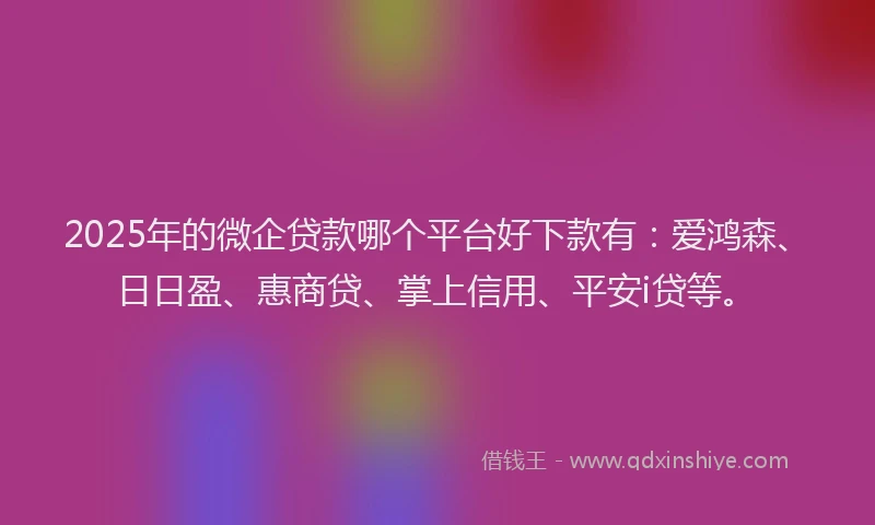 2025年的微企贷款哪个平台好下款有：爱鸿森、日日盈、惠商贷、掌上信用、平安i贷等。