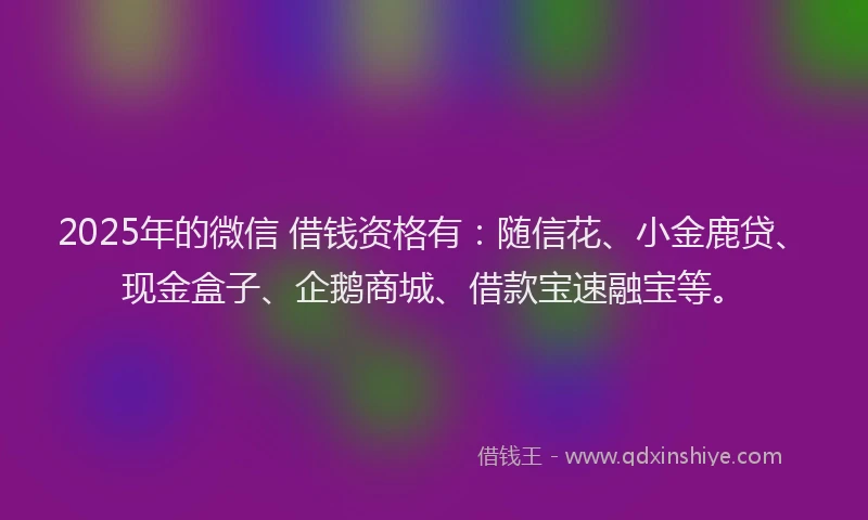2025年的微信 借钱资格有：随信花、小金鹿贷、现金盒子、企鹅商城、借款宝速融宝等。