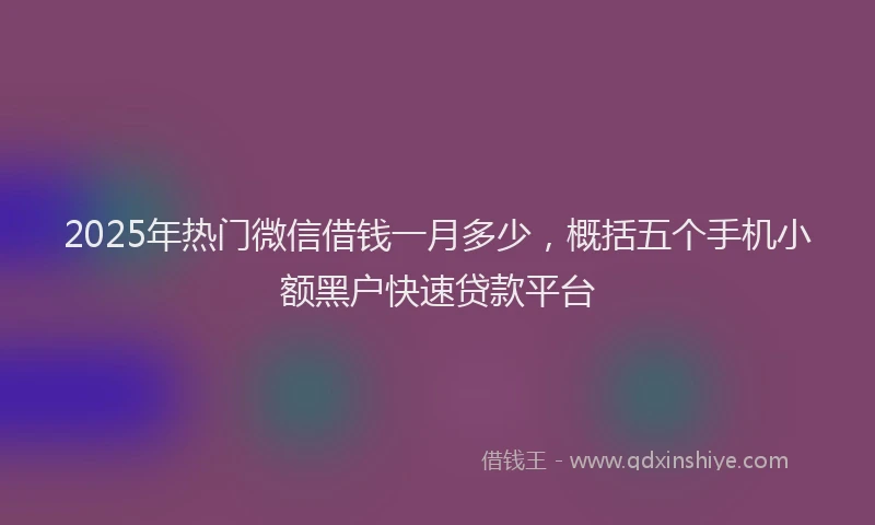 2025年热门微信借钱一月多少，概括五个手机小额黑户快速贷款平台