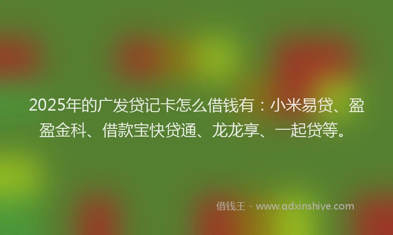 2025年的广发贷记卡怎么借钱有：小米易贷、盈盈金科、借款宝快贷通、龙龙享、一起贷等。