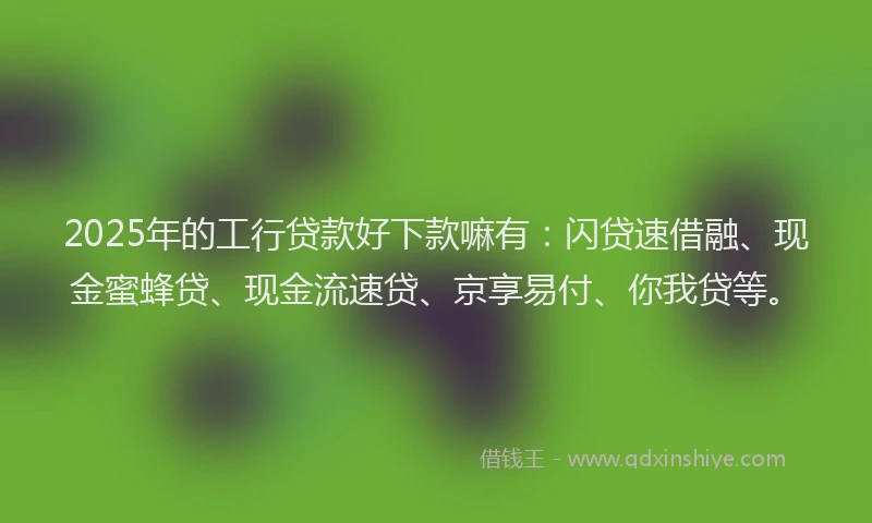 2025年的工行贷款好下款嘛有：闪贷速借融、现金蜜蜂贷、现金流速贷、京享易付、你我贷等。
